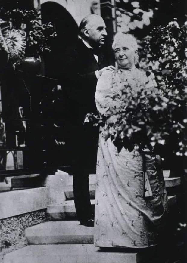 Charcot with wife in front of his house. Black and white picture