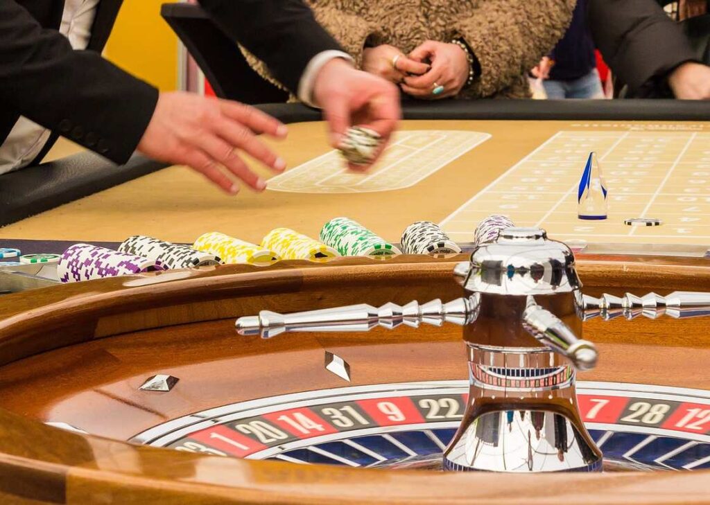 Pathological Gambling Addiction. Picture shows a casino with roulette