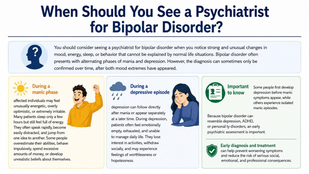 When should you see a psychiatrist for bipolar disorder