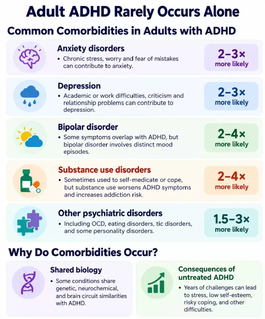 ADHD and coexisting mental health conditions, including anxiety, depression and bipolar disorder