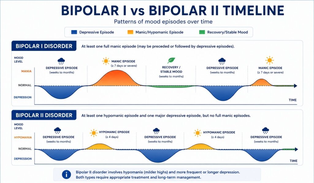Bipolar disorder 1 versus bipolar disorder 2