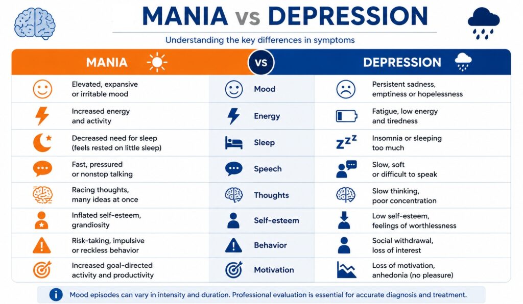 Iconographic showing the difference between mania and depression