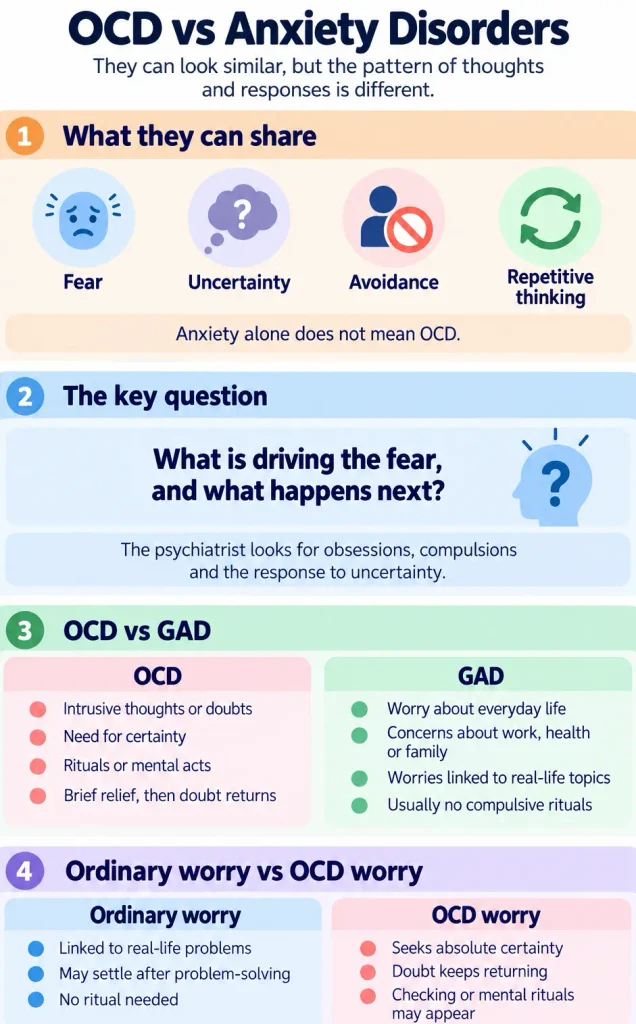 Comparison of intrusive OCD obsessions and compulsive responses with persistent worries associated with generalised anxiety disorder
