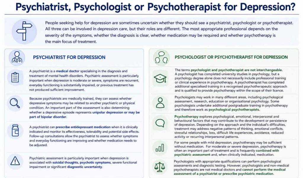Psychiatrist, Psychologist or Psychotherapist for Depression?