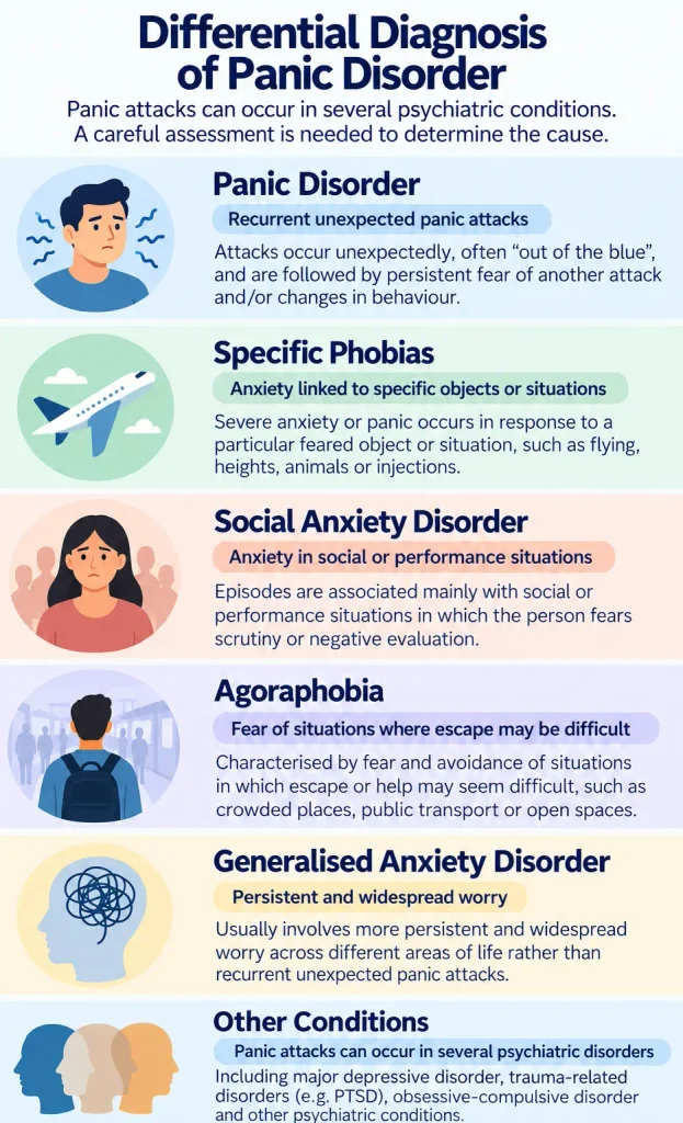 Comparison of panic disorder with specific phobias, social anxiety disorder, agoraphobia and generalised anxiety disorder